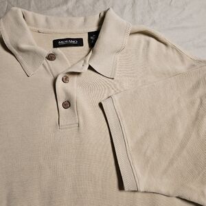 MURANO XL Polo Shirt Silk Blend Ribbed Quiet Luxury Tan Beige Textured Vintage